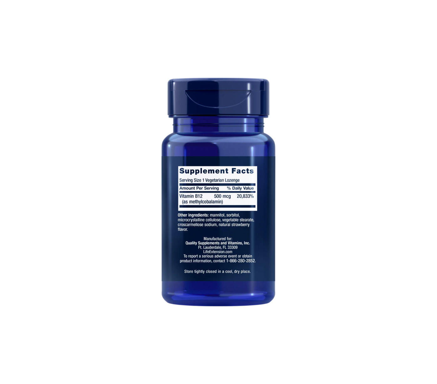 Life Extension Vitamin B12, 500 mcg 100 vegetarian lozenges, bioactive form methylcobalamin, brain & heart health, facts